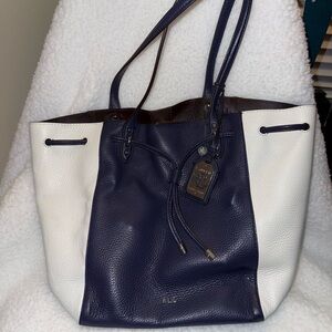 Vintage Ralph Lauren Navy and White Women's Tote Bag